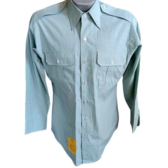 Mens Vintage Garrison Collection Long Sleeve Shirt Size 15 X 30/31 Green Uniform - Picture 2 of 5